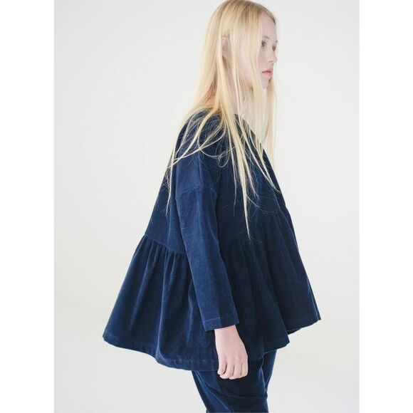 Fabiana Pigna Augur Navy Corduroy Peplum Top Nwt Size Small - Picture 1 of 6